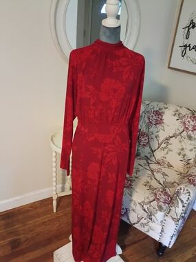 Lane Bryant Red Floral Long-Sleeve Maxi Dress Sz. 18/20 18 20 Women's plus